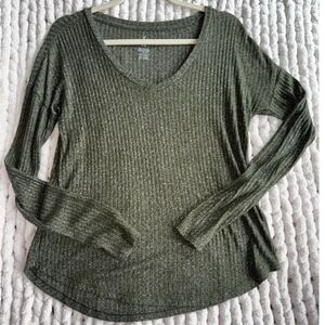 American Eagle Soft Sexy‎ Ribbed Long Sleeve V Neck Top Women's Small Green